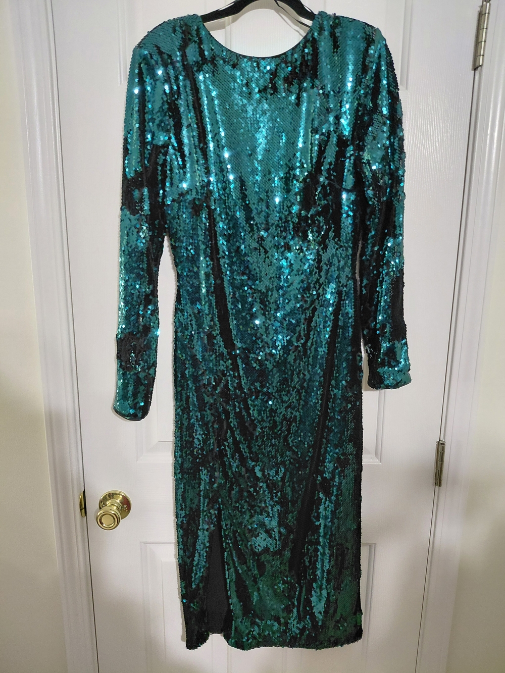 Dress the Population Teal Sequin Long Sleeve Midi Dress